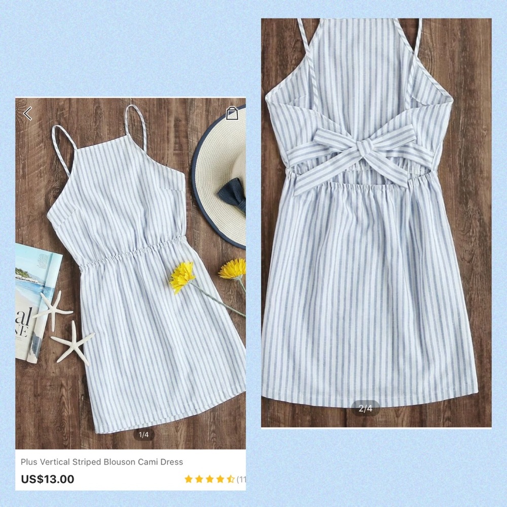 NWT Vertical Striped Blouson Cami Dress